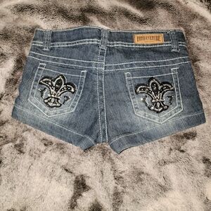 Blue Jean Shorts with Embellished Pockets